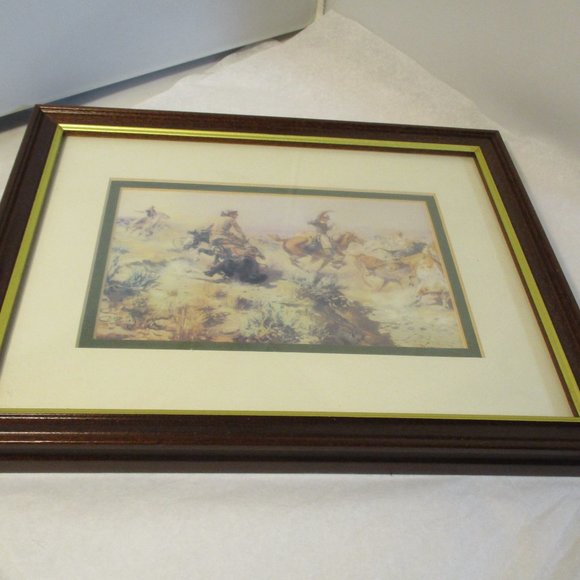 Lot of 2 C M Russell Framed Art Prints Old West Cowboys Horses - Picture 5 of 12